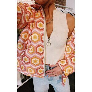 Show Me Your Mumu Powder Puffed Jacket Honeycomb Daisy Womens Size Medium
